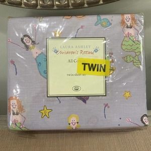 Laura Ashley Mother And Child Merry Mermaids Twin Sheet Set New Purple Vintage
